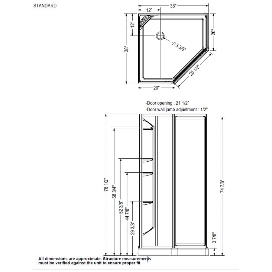 38" X 38" Orchid Polystyrene Neo Angle Corner Shower Kit - White + Clear Glass & Matte Black Trim