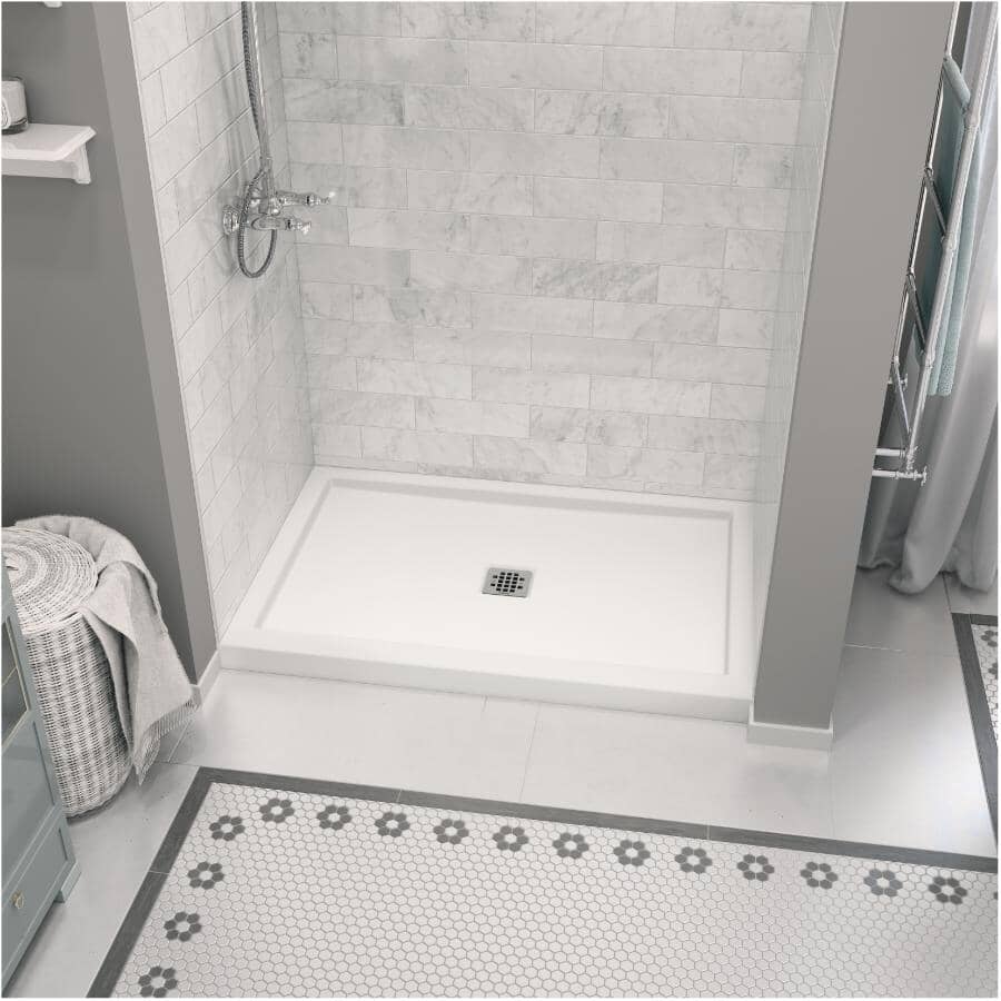 48" x 32" Zone Shower Base - with Center Drain, White