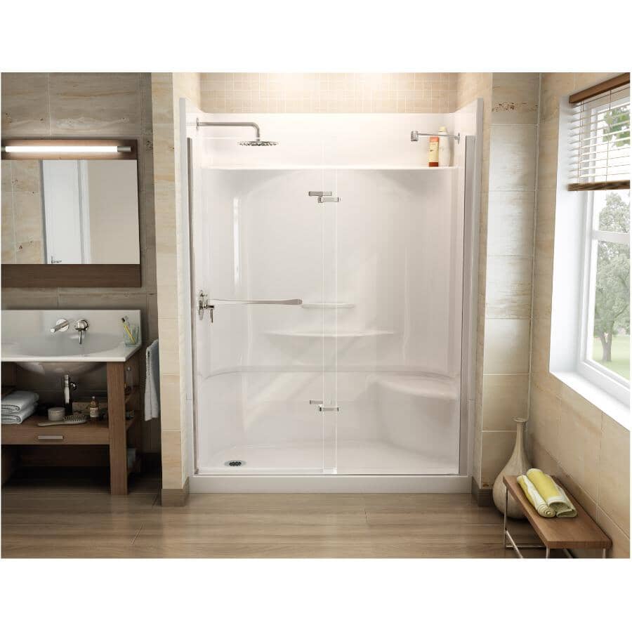 60" x 30" Essence 4 Piece Fiberglass Shower Cabinet - with Left Hand Drain & Right Seat, White
