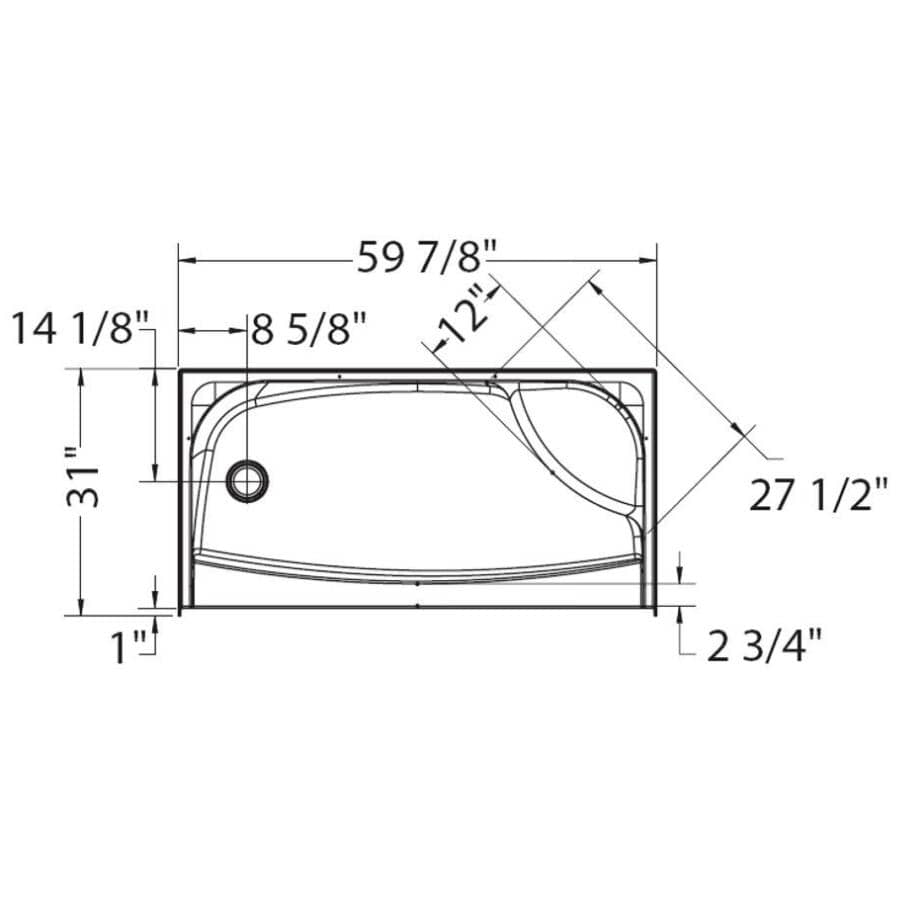 60" x 30" Essence 4 Piece Fiberglass Shower Cabinet - with Left Hand Drain & Right Seat, White