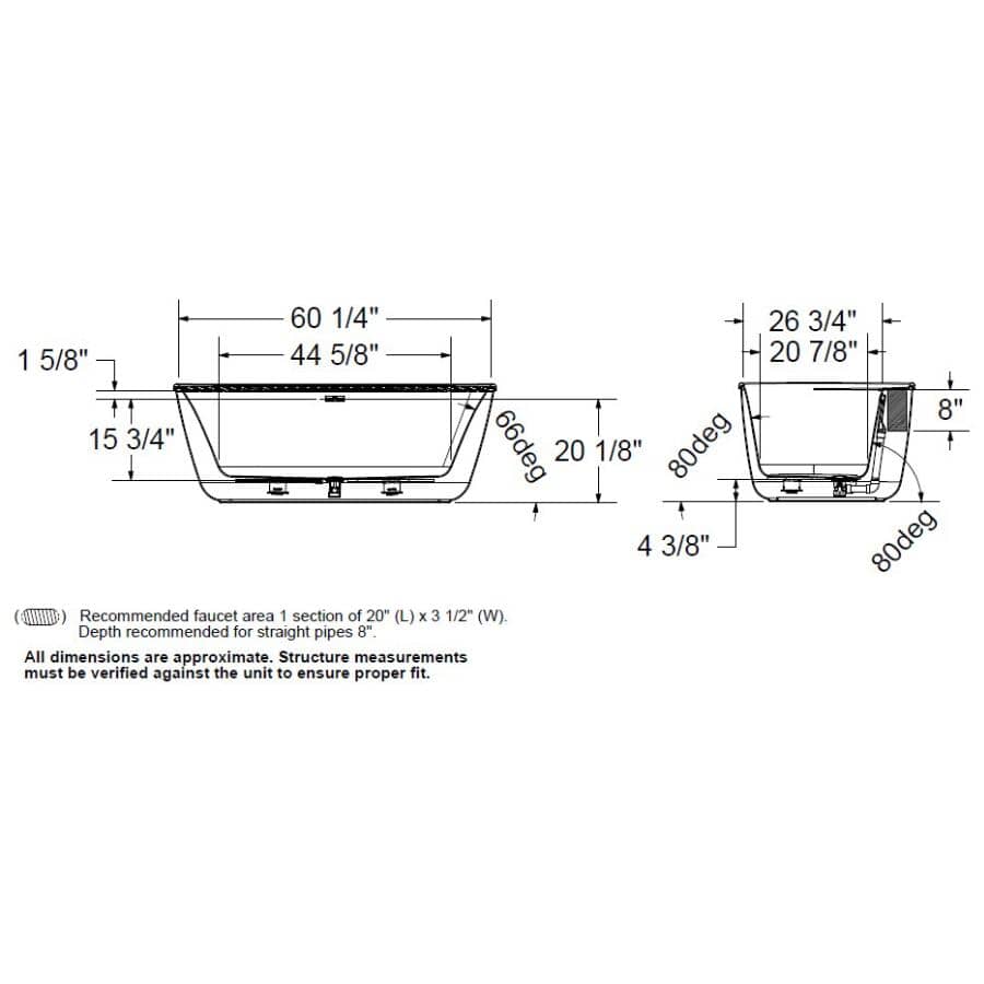 64" x 34" Emica 2 Piece Freestanding Acrylx Tub - White