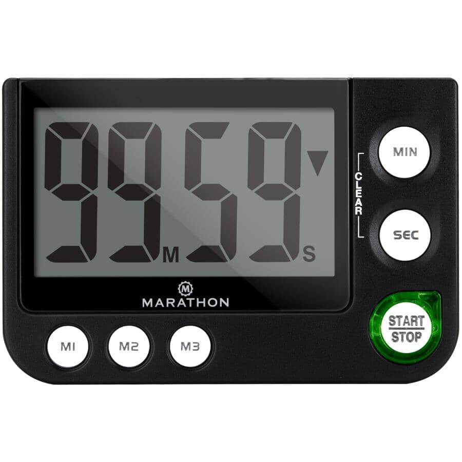 Large Display Countdown / Up Timer with Blinking Alarm - Black