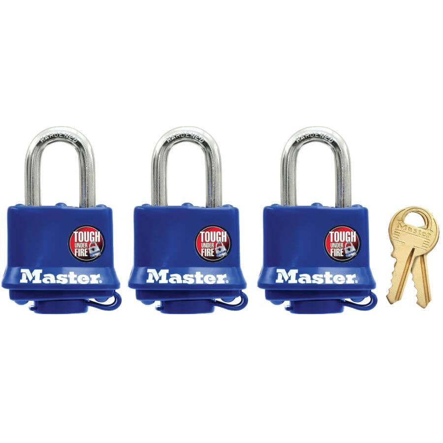 3 Pack 1-1/2" Keyed Alike Weatherproof Padlocks