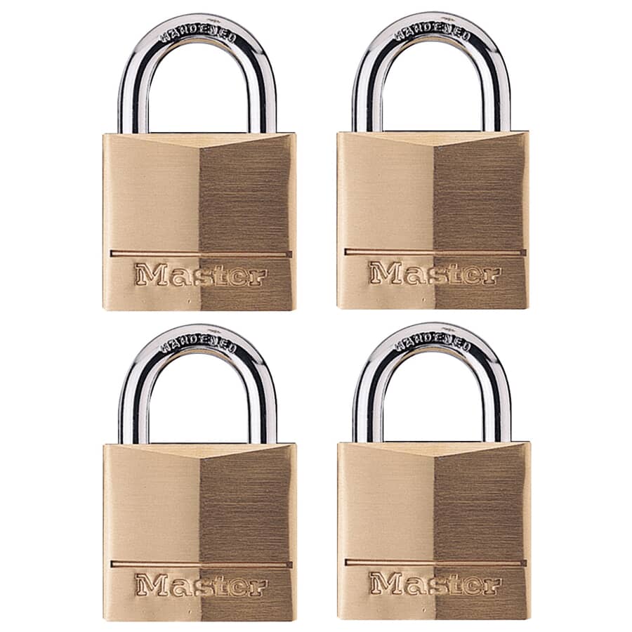 4 Pack 1-9/16" Keyed Alike Brass Padlocks