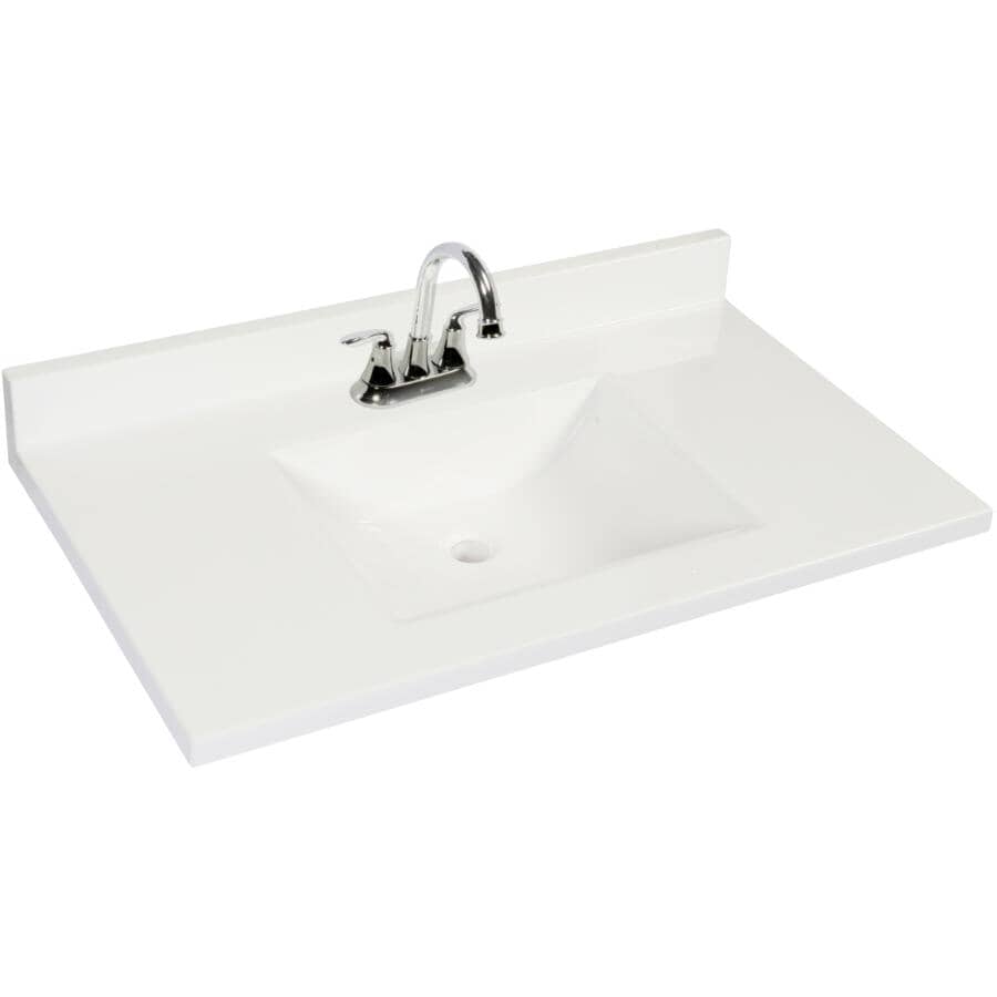 31" x 22" Cultured Marble Vanity Top with Rectangular Wave Sink - White
