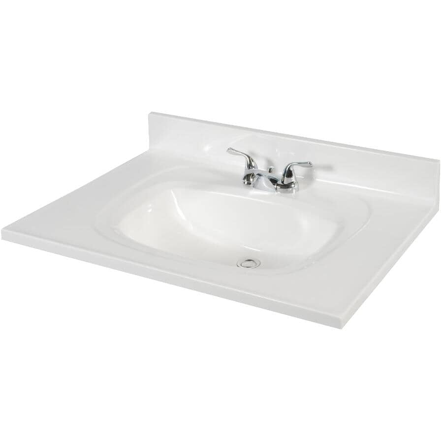 37" x 22" Cultured Marble Vanity Top with Rectangular Sink - Solid White