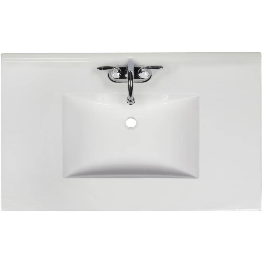 37" x 22" Cultured Marble Vanity Top with Rectangular Sink - White
