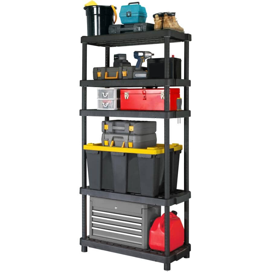 36" x 18" x 72" 5 Shelf Heavy Duty Black Poly Shelving Unit