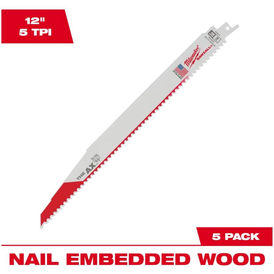 12" 5 TPI Sawzall The Ax Reciprocating Saw Blades - 5 Pack