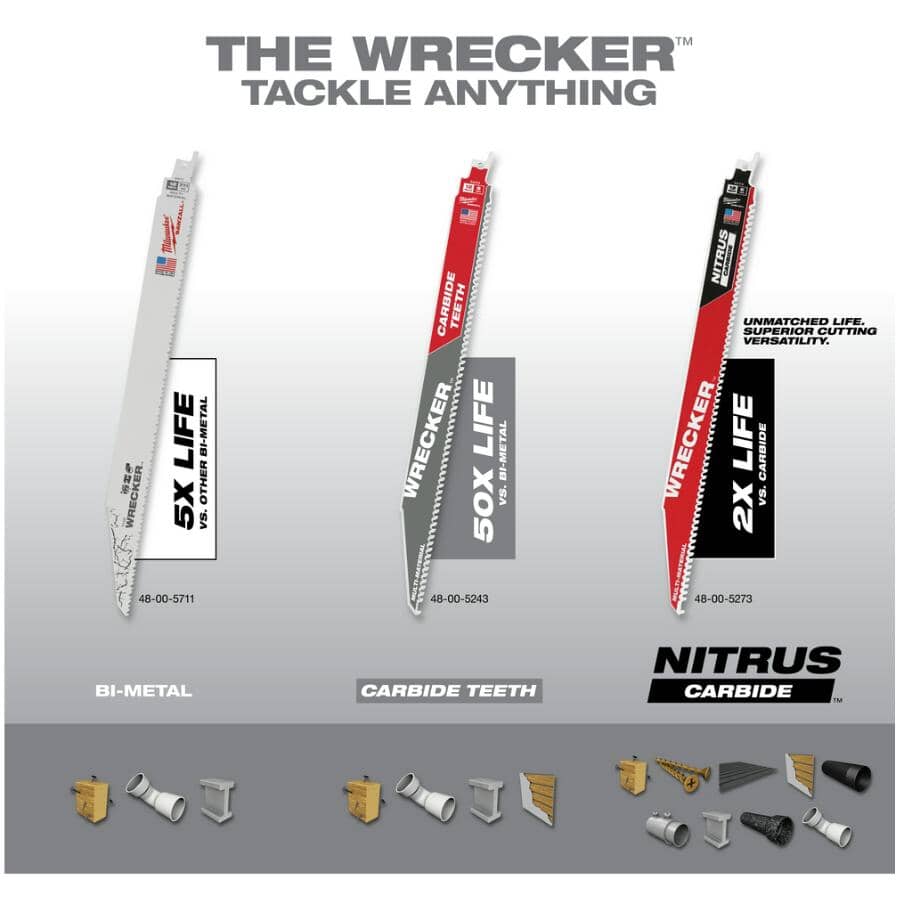 12" 7/11 Tooth Multi-Material Sawzall The Wrecker Reciprocating Saw Blades - 5 Pack