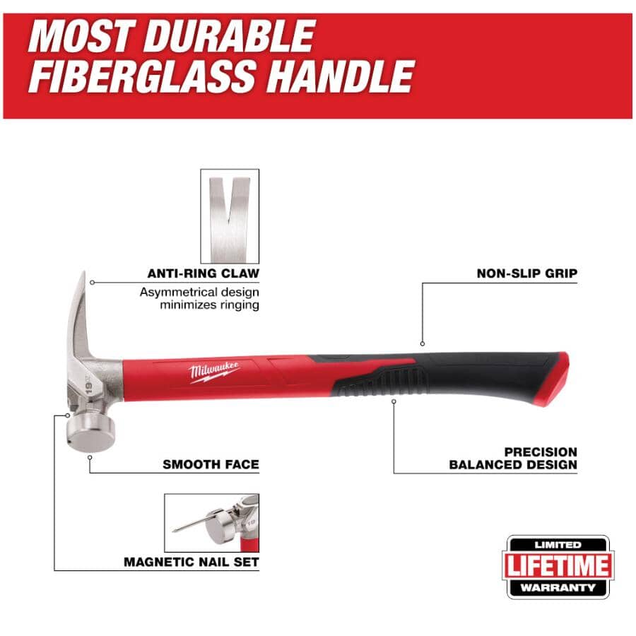 19 oz Straight Claw Framing Hammer - with Poly & Fiberglass Handle