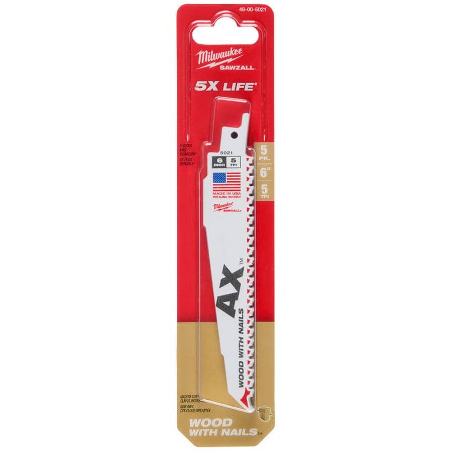 6" 5 TPI Sawzall The Ax Reciprocating Saw Blades - 5 Pack