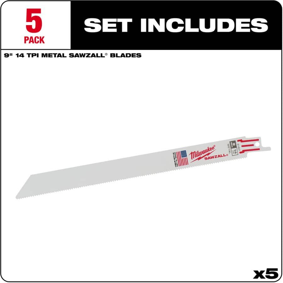 9" 14 TPI Sawzall Reciprocating Saw Blades - 5 Pack