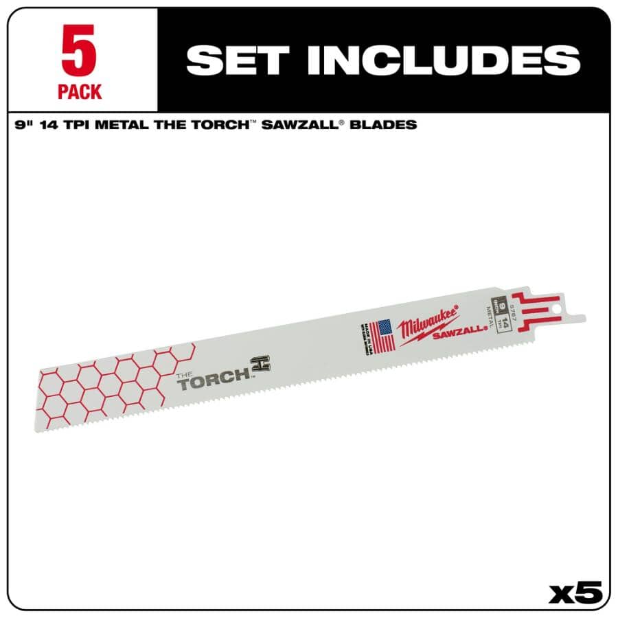 9" 14 TPI Sawzall The Torch Reciprocating Saw Blades - 5 Pack