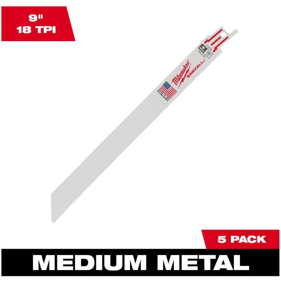9" 18 TPI Sawzall Reciprocating Saw Blades - 5 Pack