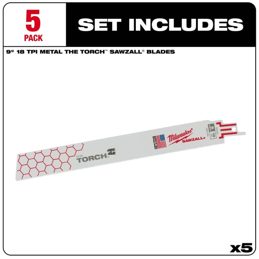 9" 18 TPI Sawzall The Torch Reciprocating Saw Blades - 5 Pack