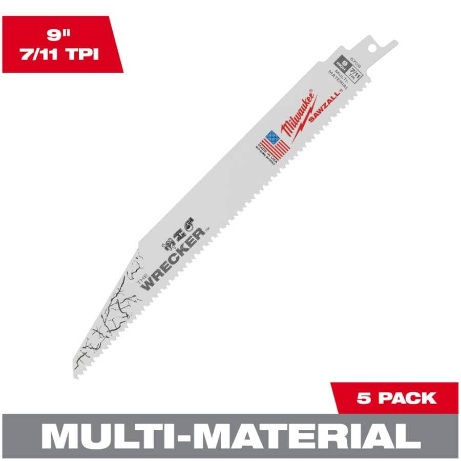9" 7/11 Tooth Multi-Material Sawzall The Wrecker Reciprocating Saw Blades - 5 Pack