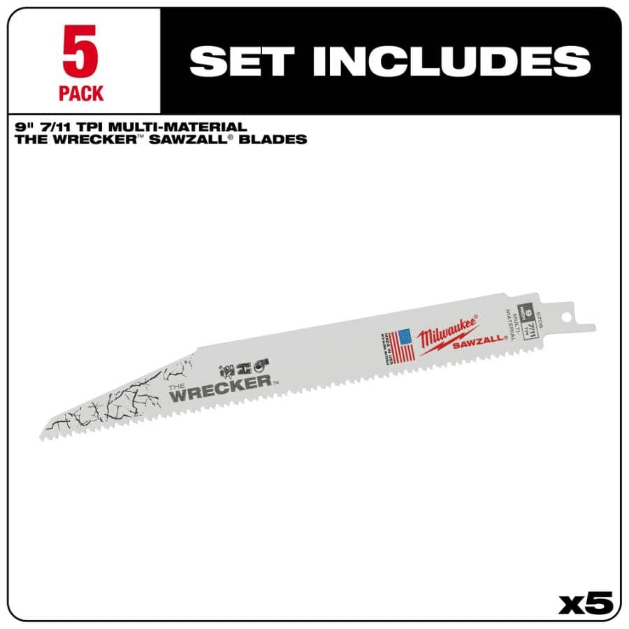 9" 7/11 Tooth Multi-Material Sawzall The Wrecker Reciprocating Saw Blades - 5 Pack