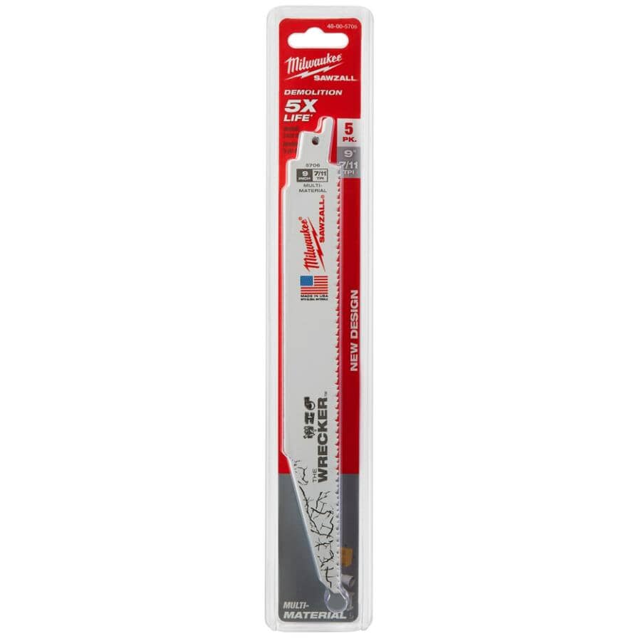 9" 7/11 Tooth Multi-Material Sawzall The Wrecker Reciprocating Saw Blades - 5 Pack