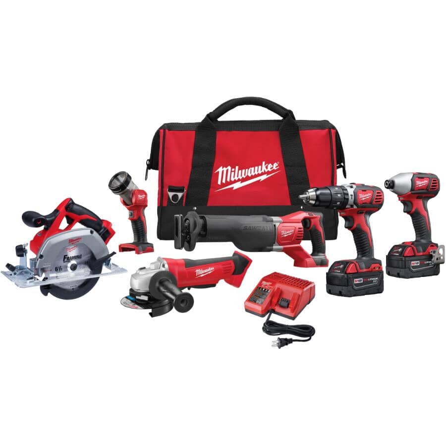 M18 18V Lithium-Ion Cordless Combo Tool Kit - Circular Saw, Cut-off Grinder, Hammer Drill Driver, Impact Driver , Sawzall & Work Light