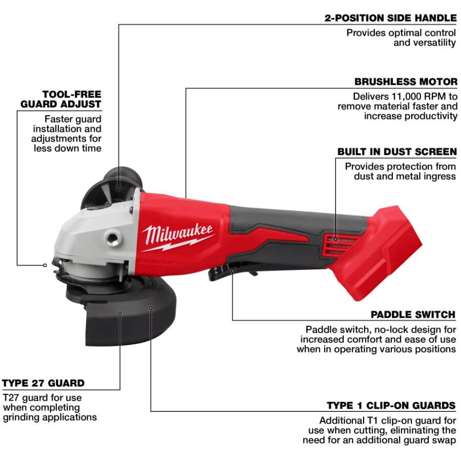 M18 Brushless 4-1/2" - 5" Cordless Cut-Off Grinder - with Paddle Switch, Tool Only