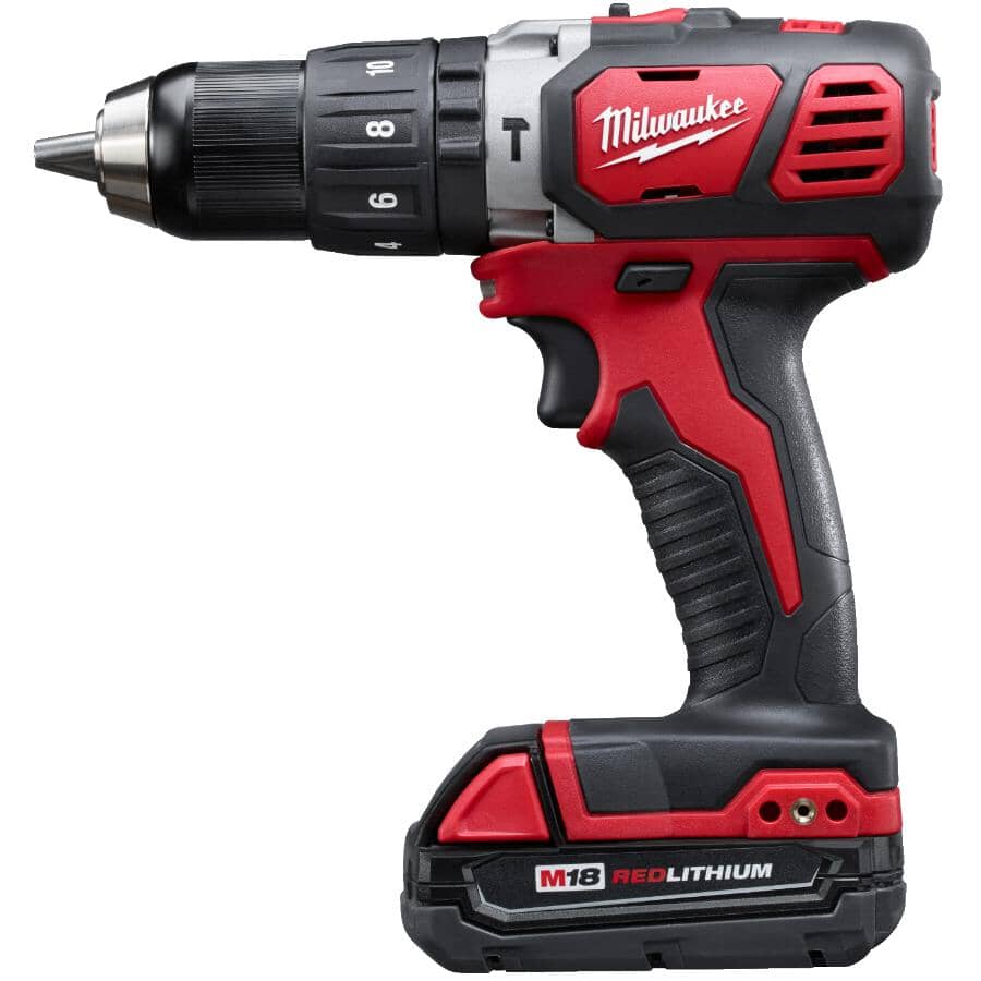 M18 Redlithium Cordless Compact 1/2" Hammer Drill Driver Kit - 18V + 2 Batteries + Charger + Tool Bag