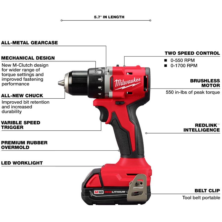 M18 Redlithium Cordless Compact Drill Driver & Impact Driver Combo Kit - 18V + 2 Batteries + Charger + Tool Bag