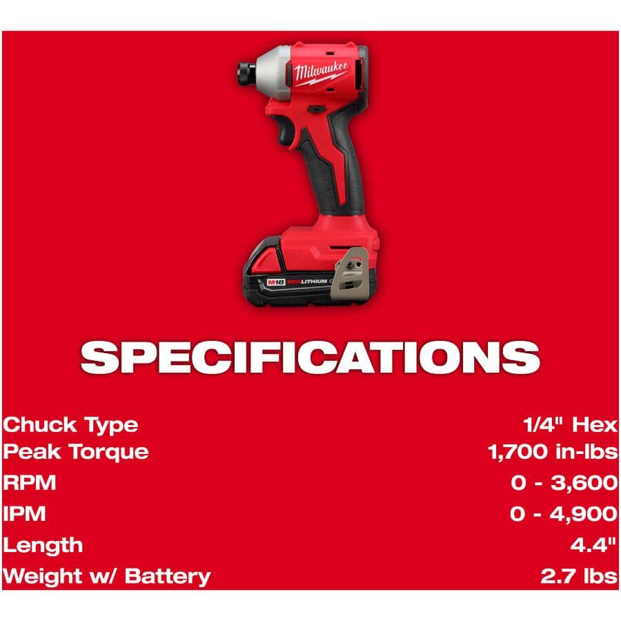 M18 Redlithium Cordless Compact Drill Driver & Impact Driver Combo Kit - 18V + 2 Batteries + Charger + Tool Bag