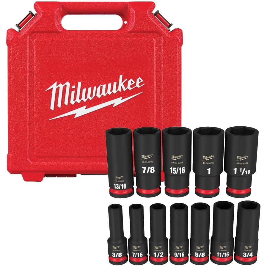 Shockwave Impact Duty 1/2" Drive SAE Deep Socket Set - 12 Piece, with Case