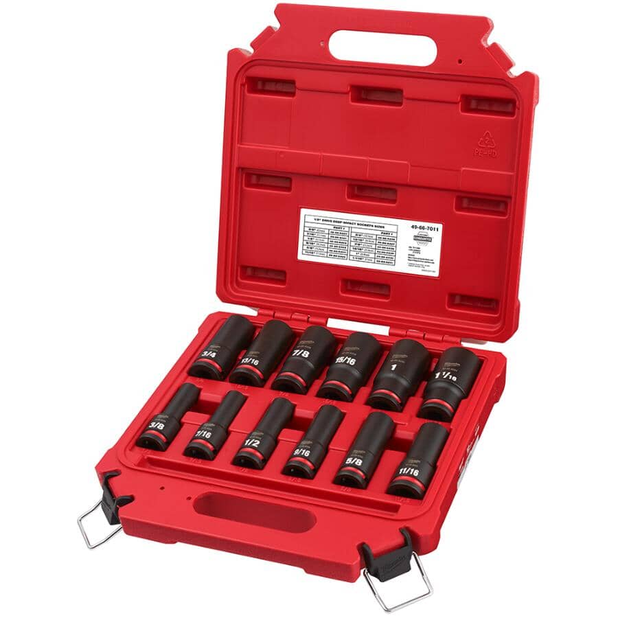 Shockwave Impact Duty 1/2" Drive SAE Deep Socket Set - 12 Piece, with Case
