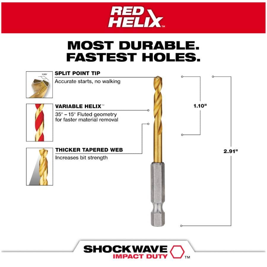 Shockwave Red Helix 11/64" Titanium Drill Bit