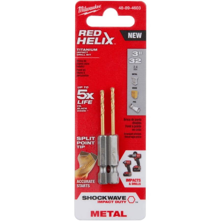 Shockwave Red Helix 3/32" Titanium Drill Bit - 2 Piece