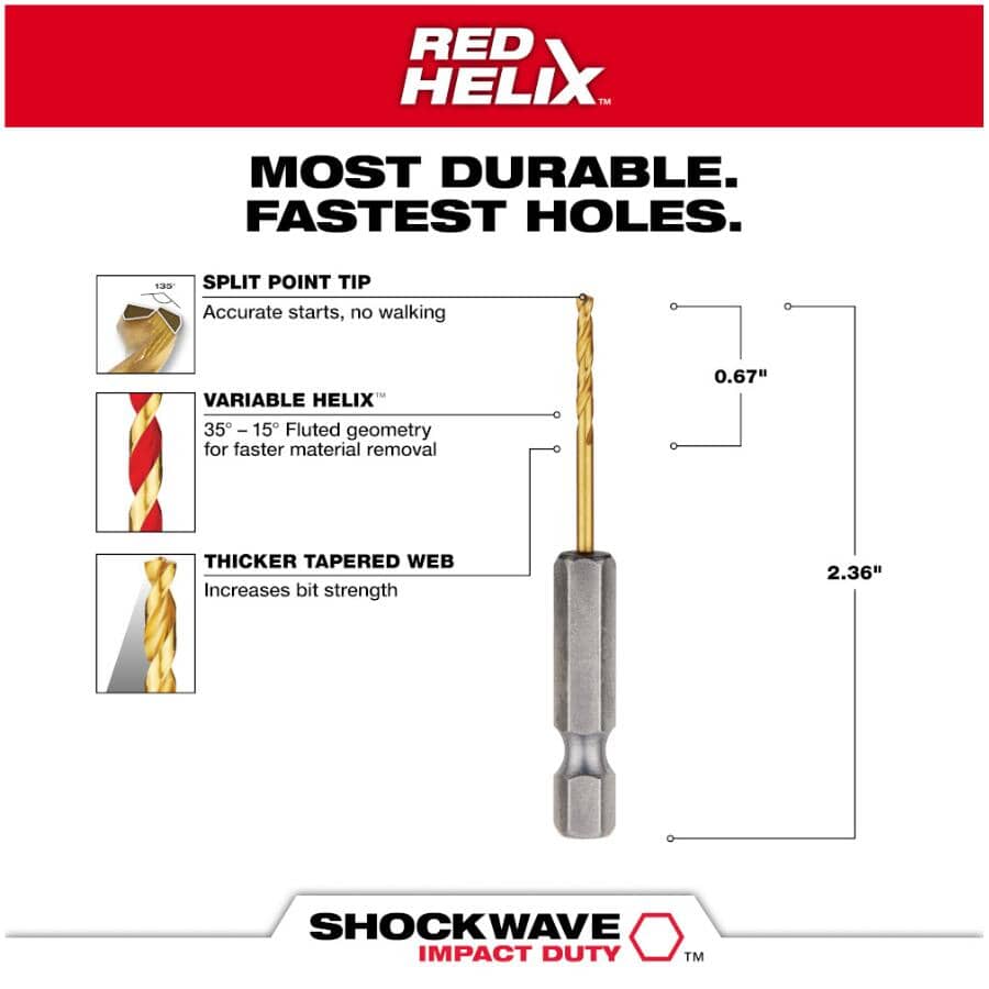 Shockwave Red Helix 5/64" Titanium Drill Bit - 2 Piece