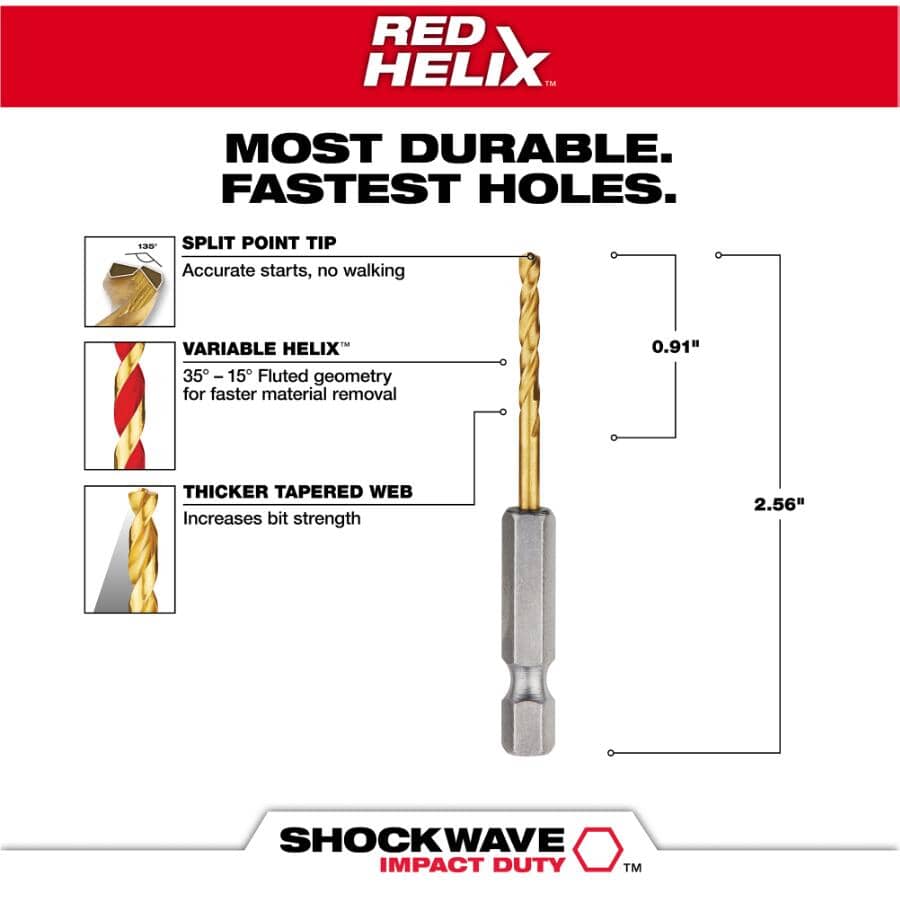Shockwave Red Helix 7/64" Titanium Drill Bit - 2 Piece