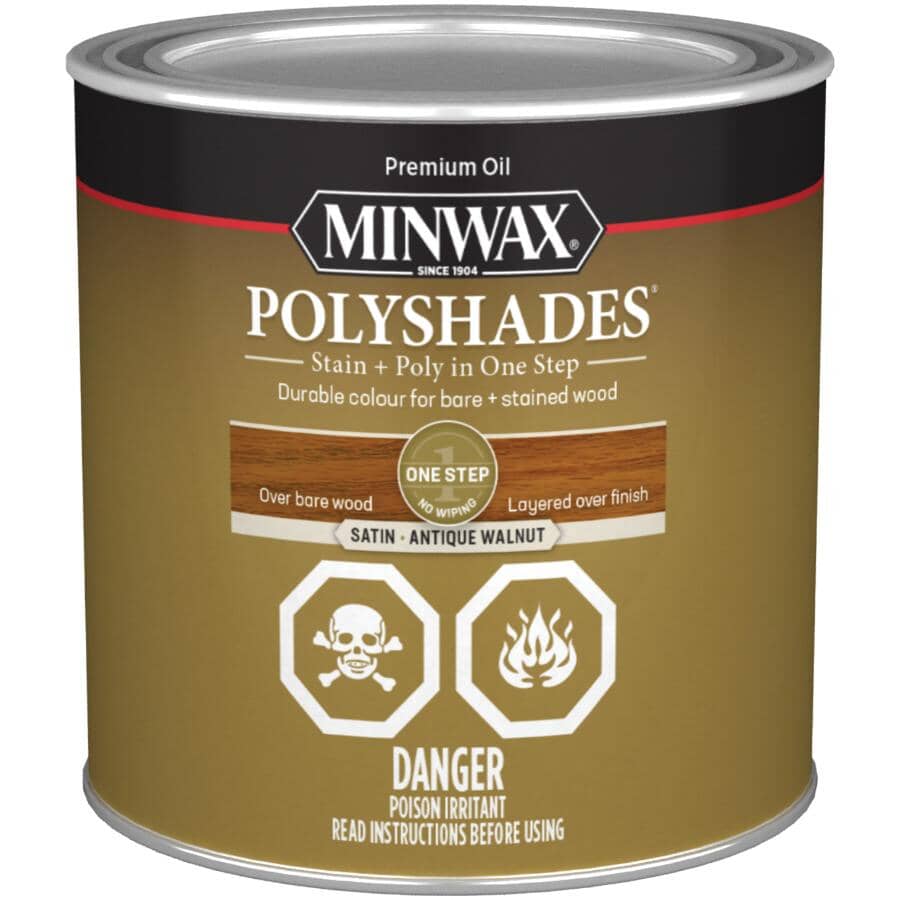 PolyShades Stain & Polyurethane - Satin Antique Walnut, 236 ml