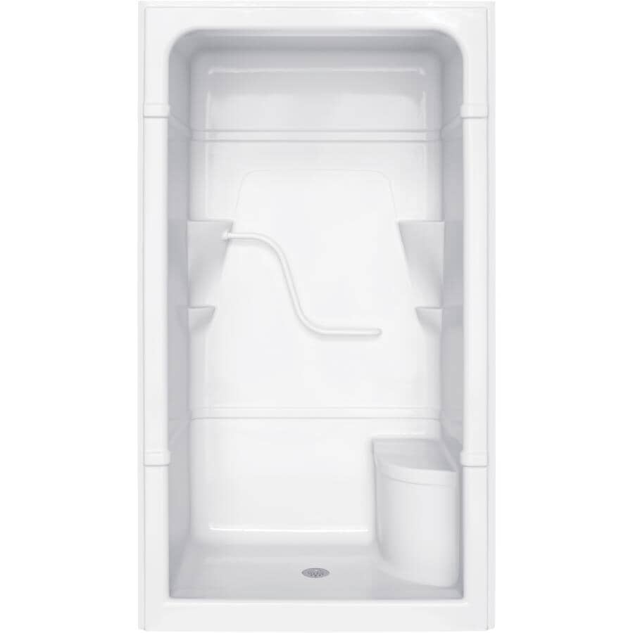 50" x 34.5" Madison 4, 3 Piece Acrylic Shower Cabinet - with Left Hand Plumbing & Right Seat, White