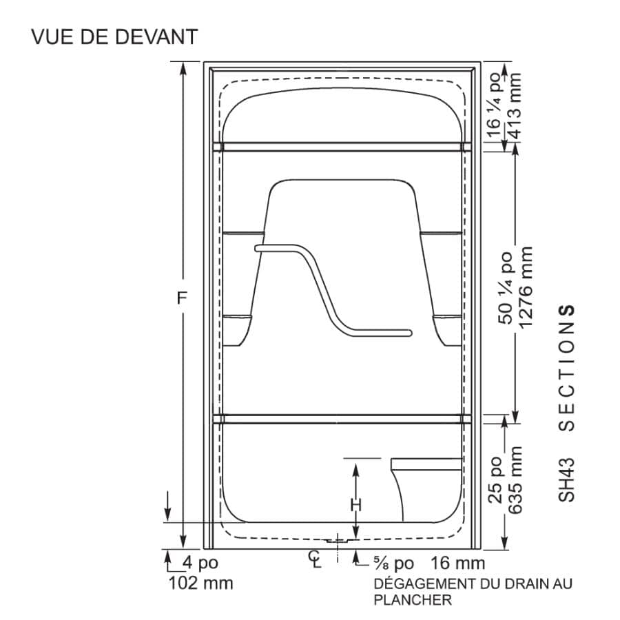 50" x 34.5" Madison 4, 3 Piece Acrylic Shower Cabinet - with Left Hand Plumbing & Right Seat, White