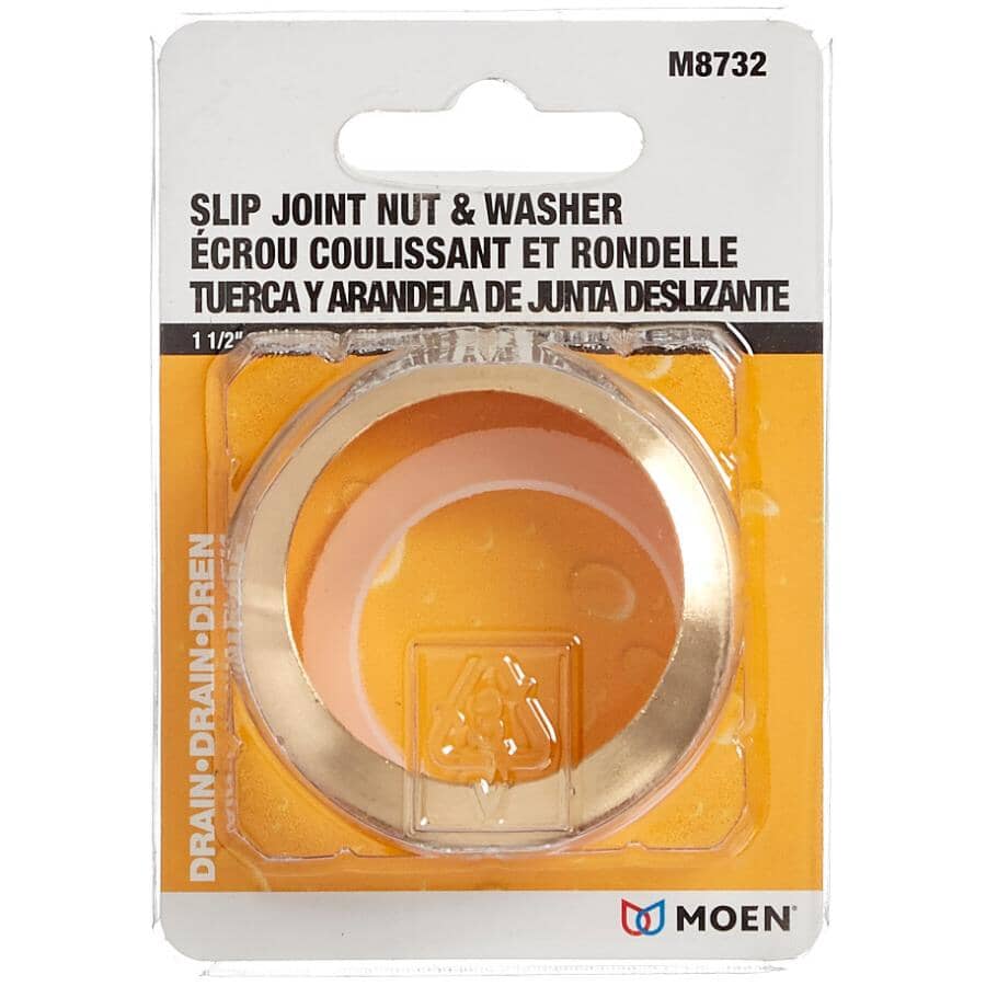 1-1/2" Slip Joint Drain Nut & Washer - Solid Brass