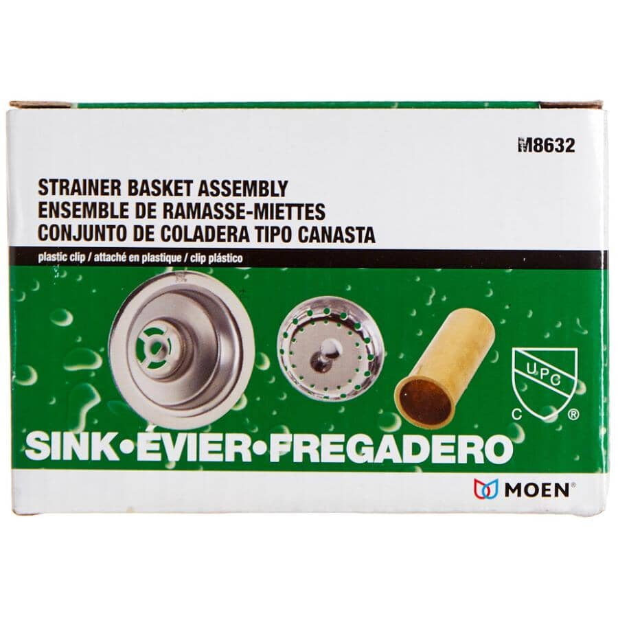 Complete Sink Strainer Assembly - with Snap-In Basket, Stainless Steel