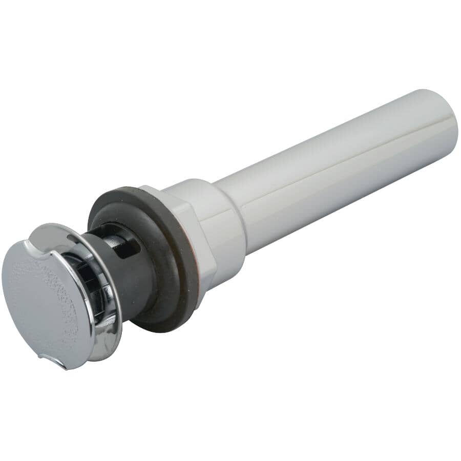 Pop-Top Sink Drain - with Overflow Opening, Chrome Plated Plastic