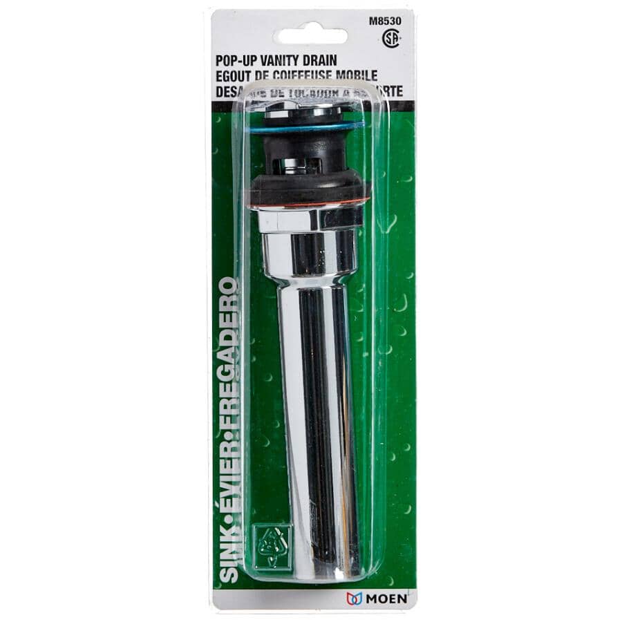 Pop-Top Sink Drain - with Overflow Opening, Chrome Plated Plastic