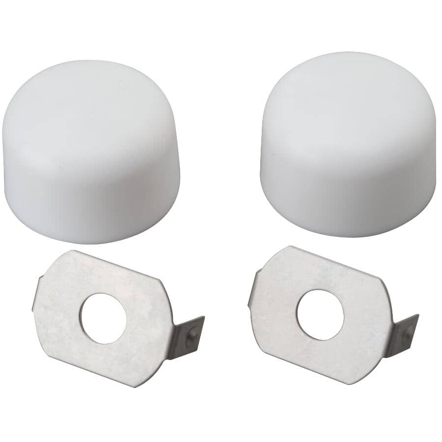 Round Toilet Bolt Caps - White + Stainless Steel Clips