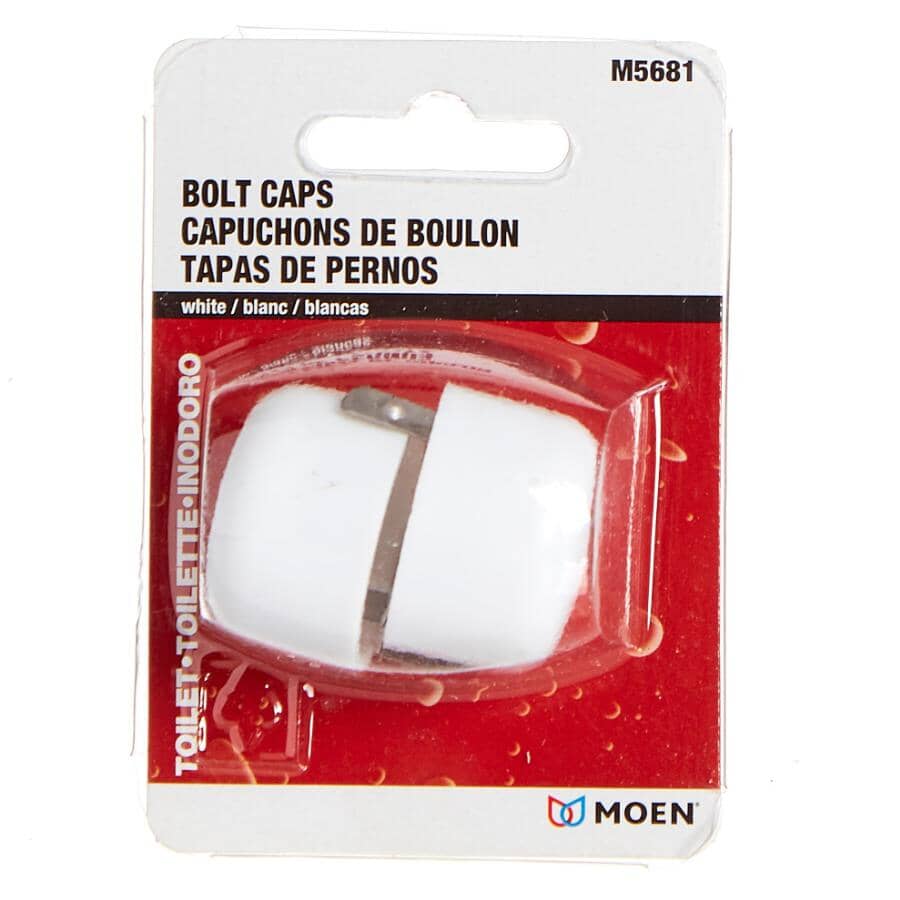 Round Toilet Bolt Caps - White + Stainless Steel Clips