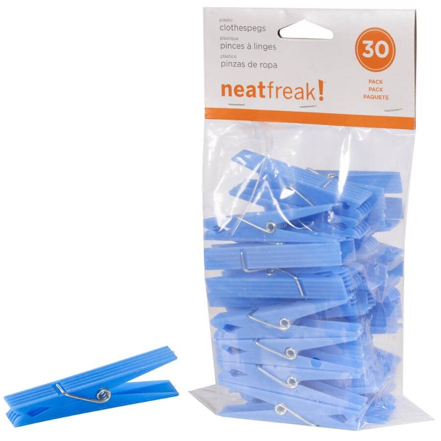 Plastic Clothespins - Blue, 30 Pack