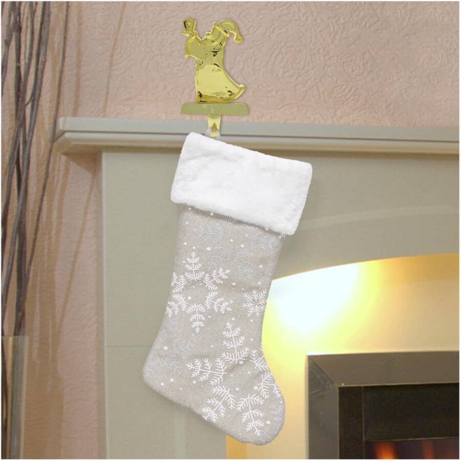 20" Woven Snowflake Stocking - Taupe / White