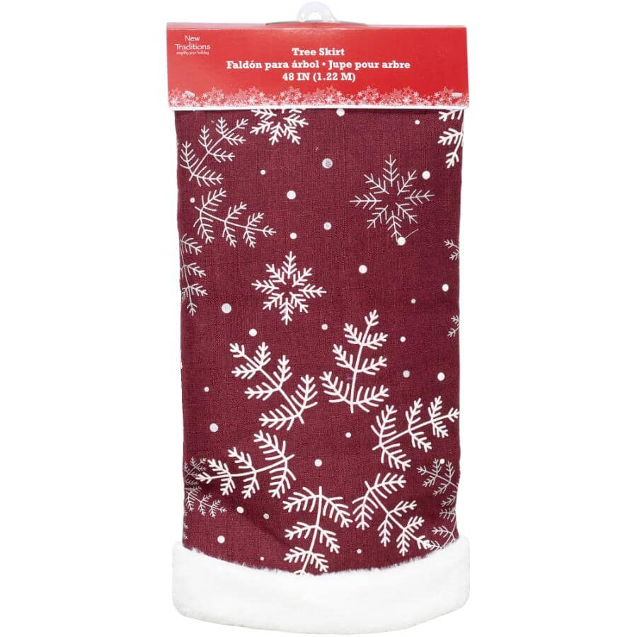 48" Woven Christmas Tree Skirt - Red / White