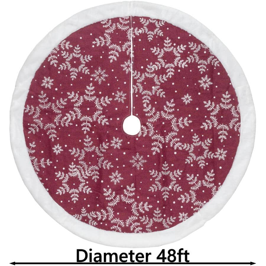 48" Woven Christmas Tree Skirt - Red / White