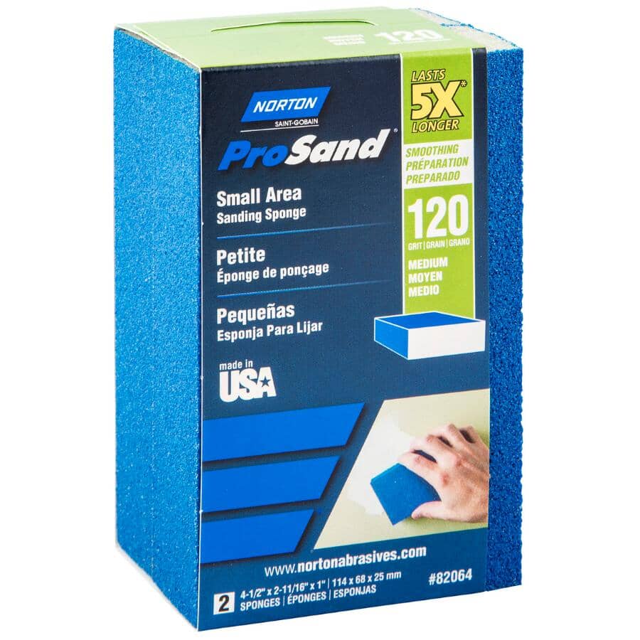 5X ProSand Small Area Sanding Sponge - Medium, 120G, 2 Pack