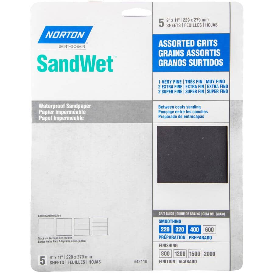 SandWet Aluminum Oxide Sandpaper - 11" x 9", Assorted Grit
