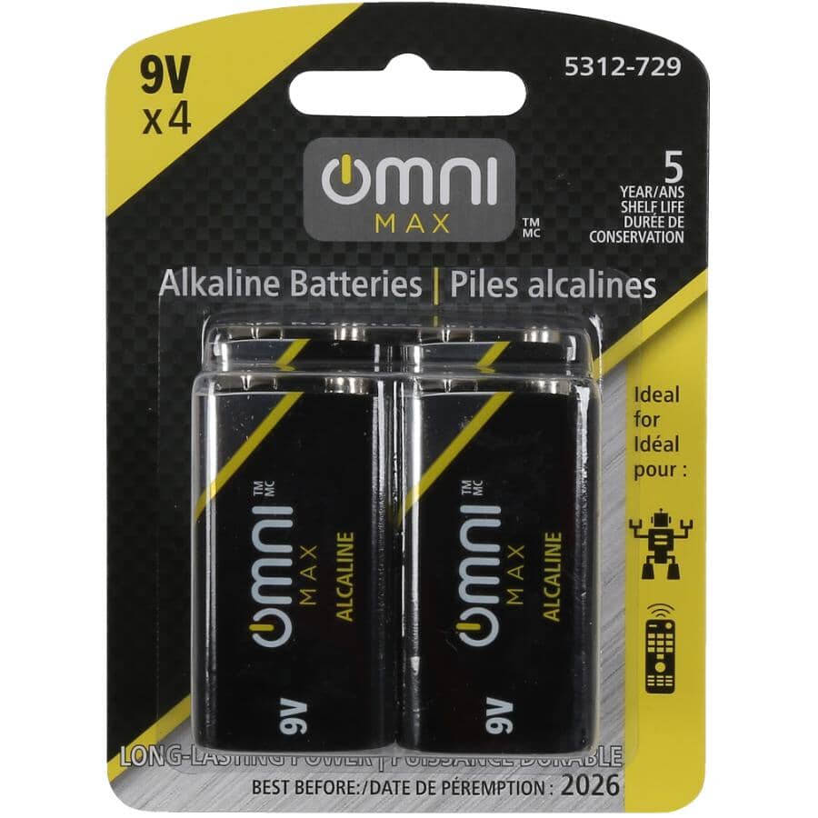 6LR61 Alkaline 9V Batteries, 4 Pack
